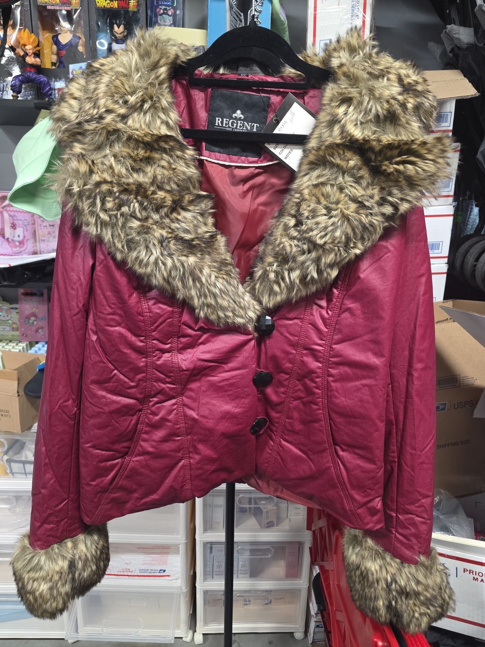 Women's Faux-Fur Trim Teddy Jacket in Burgundy